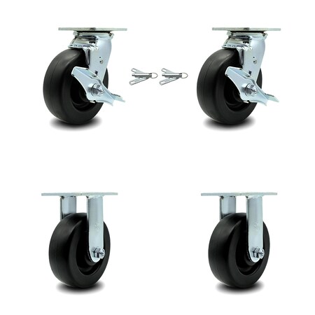 Service Caster 6 Inch Polyolefin Caster Set with 2 Brakes/Swivel Lock 2 Rigid SCC-30CS620-POR-TLB-BSL-2-R-2